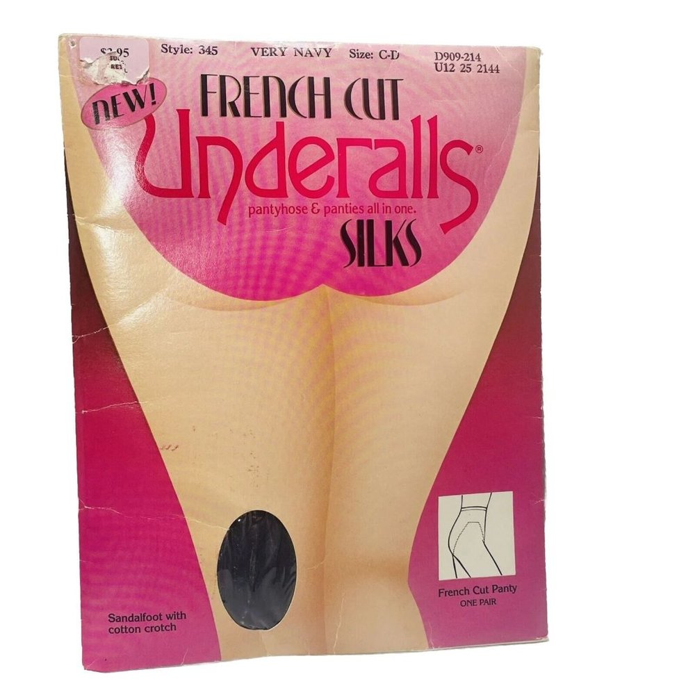 Underalls French Cut Silks Pantyhose & Panties All in One C-D Very Navy Vintage